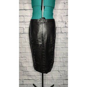 WORTHINGTON Womens Pencil Skirt Black Faux Leather Knee Length Studded 10 New